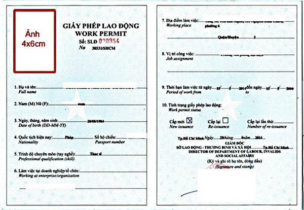 Mẫu tham khảo giấy phép lao động cho người nước ngoài. - thủ tục xin work permit cho người nước ngoài - nplaw.vn